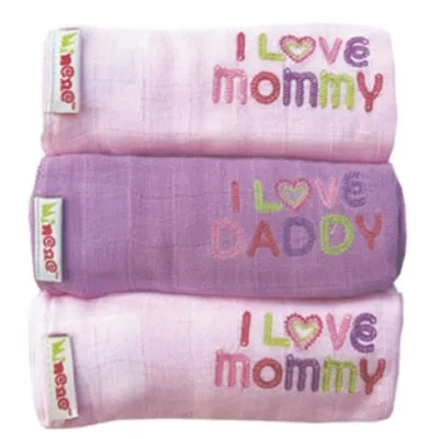 100% Cotton Muslin Squares I Love Mommy/Daddy 3pk