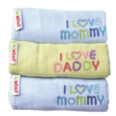 100% Cotton Muslin Squares I Love Mommy/Daddy 3pk