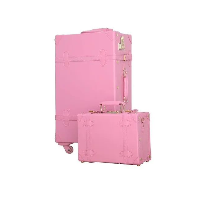 12 22Inches Retro Suitcase Box,Female Korea Fashion Red Bride Luggage Set,Vintage Pu Leather