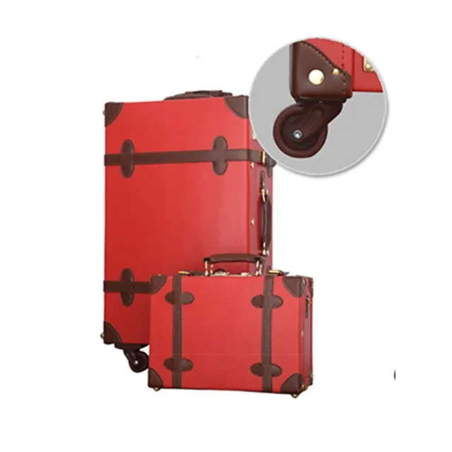 12 22Inches Retro Suitcase Box,Female Korea Fashion Red Bride Luggage Set,Vintage Pu Leather