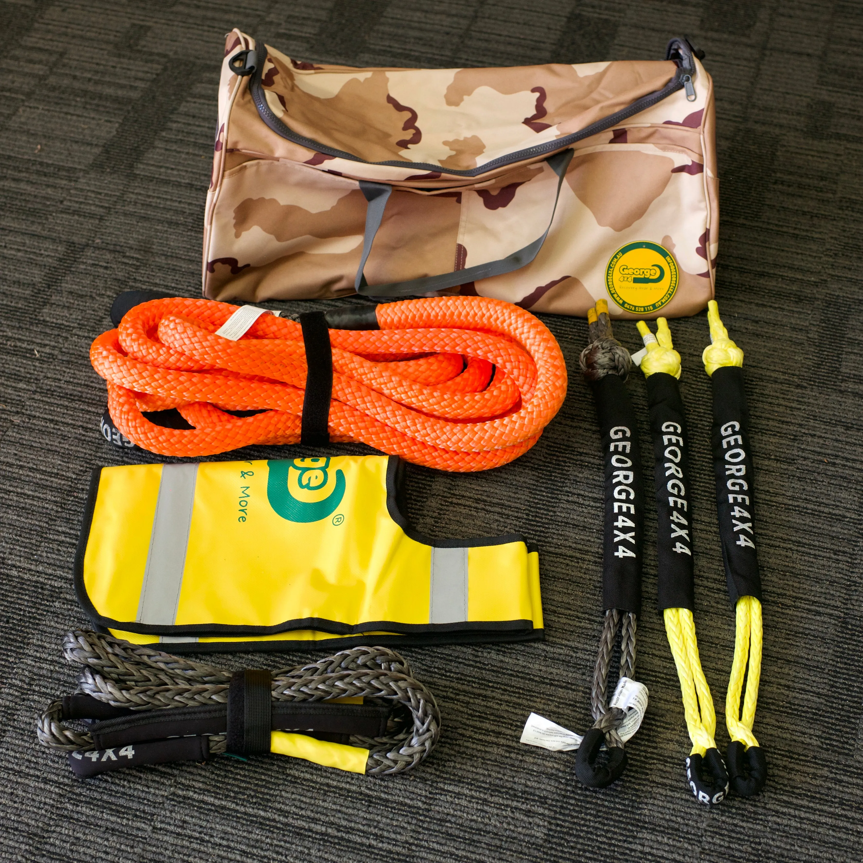 13K Standard Snatch Recovery kit: Kinetic Rope 13300kg   Bridle Rope  Soft Shackles  Bag Hitch