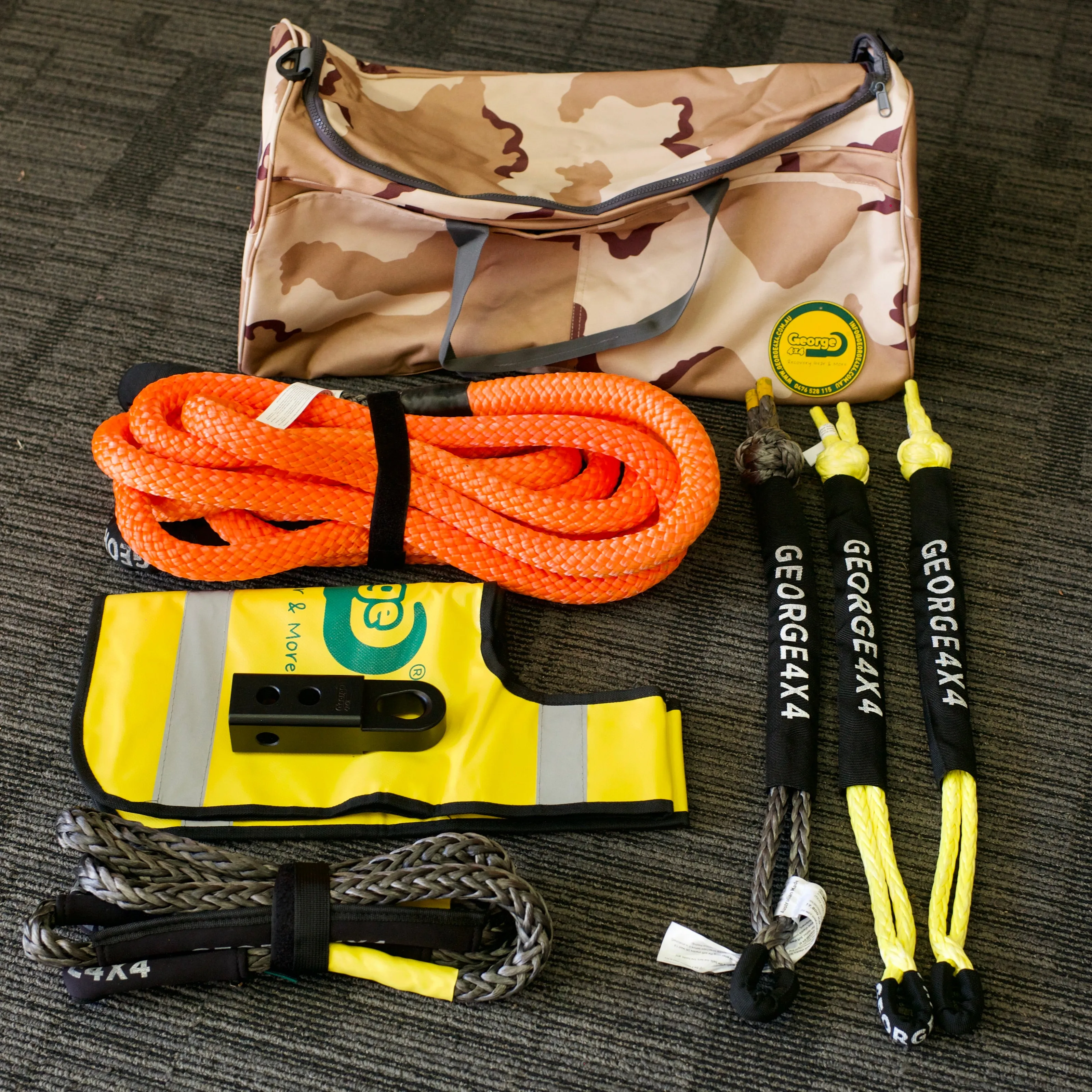 13K Standard Snatch Recovery kit: Kinetic Rope 13300kg   Bridle Rope  Soft Shackles  Bag Hitch