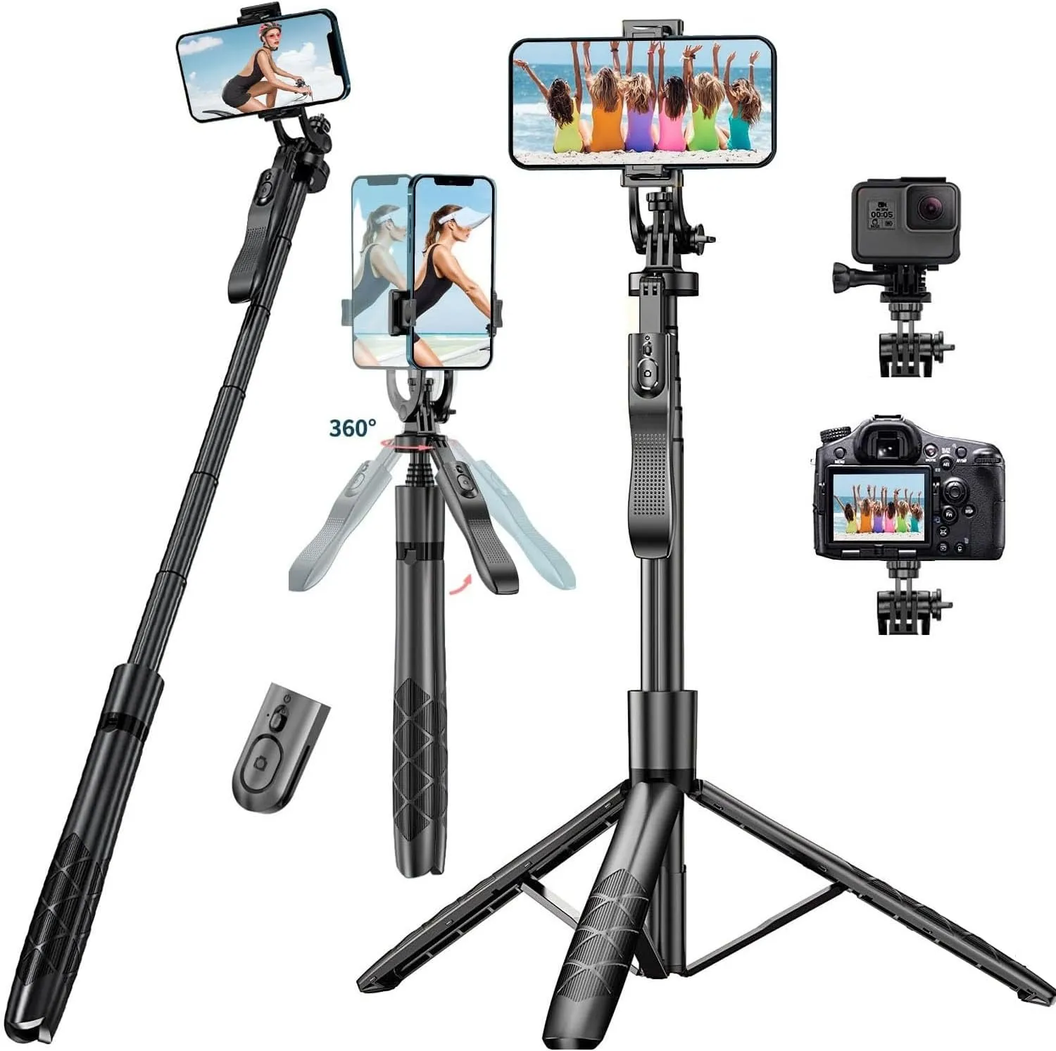 1.5M Extendable Tripod Stand with Stabilizer for iPhone, Android, and Cameras