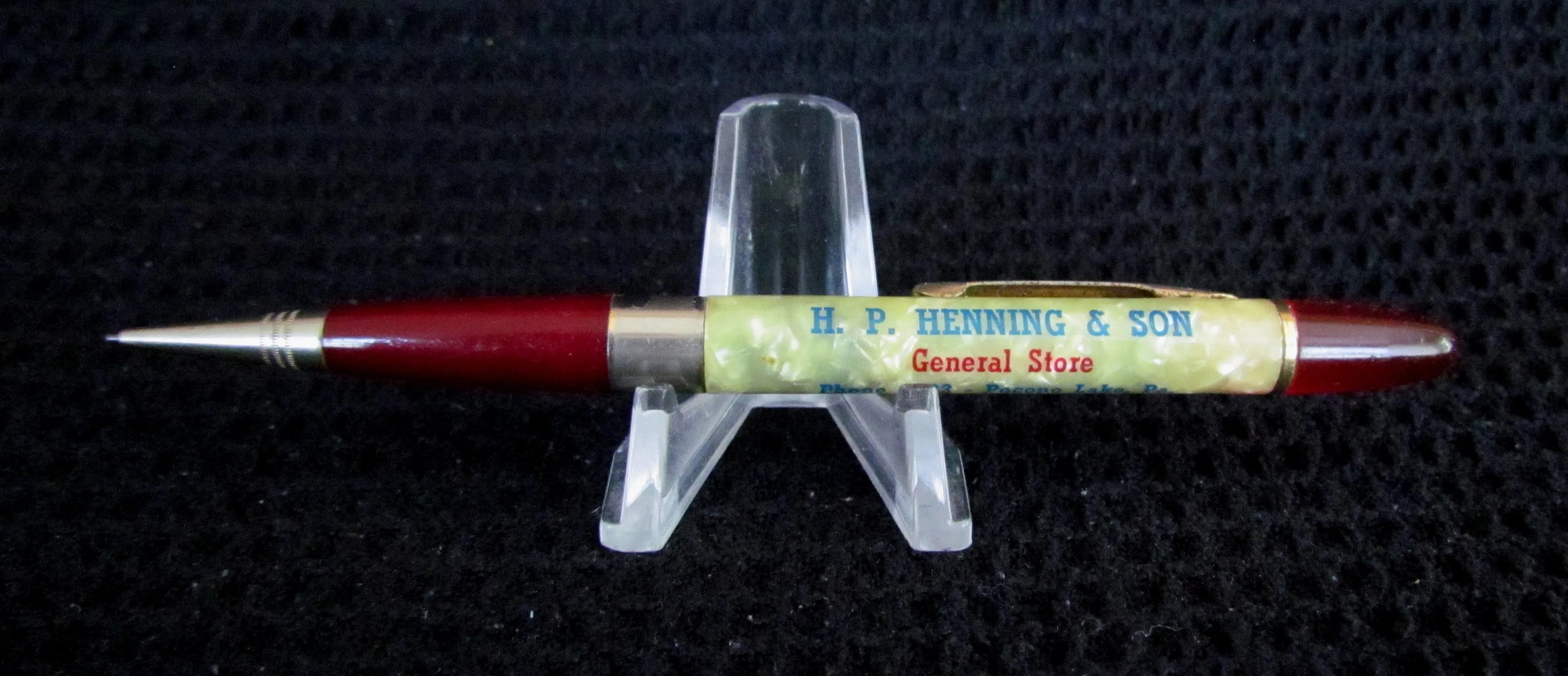 1940's Mechanical Pencil Advertising Propelling Pencil General Store Pocono Lake, Pa