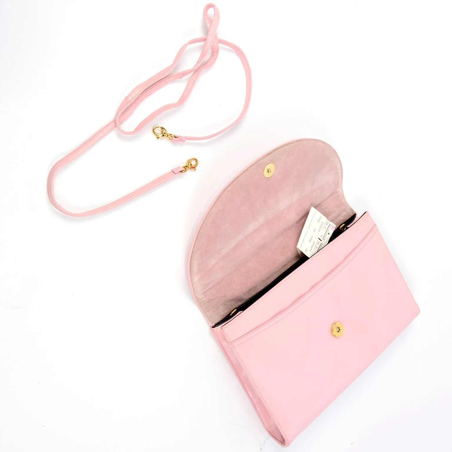 1980s Vintage Pink Leather Clutch w Removable Shoulder Strap