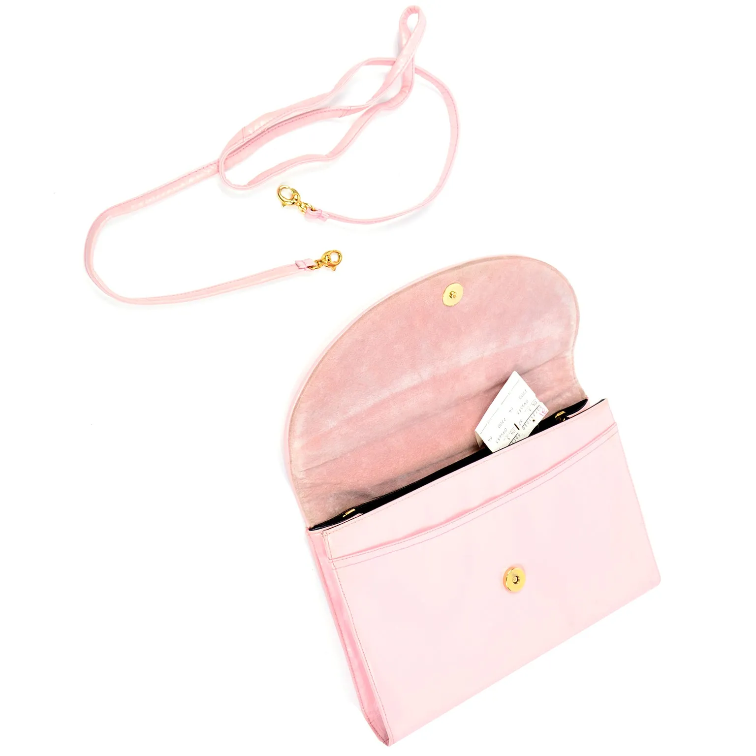 1980s Vintage Pink Leather Clutch w Removable Shoulder Strap