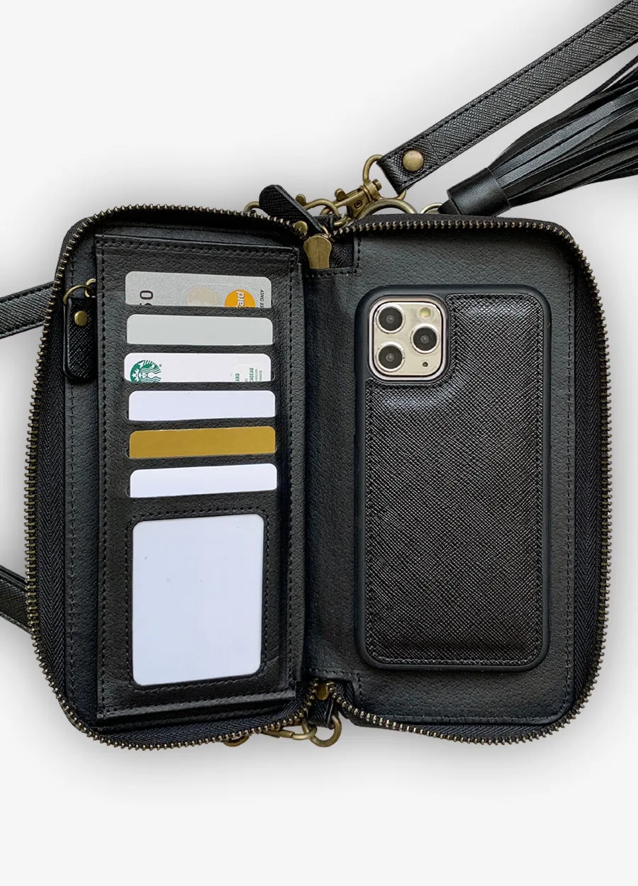 2-in-1 RFID Crossbody Wallet Phone Case in Black