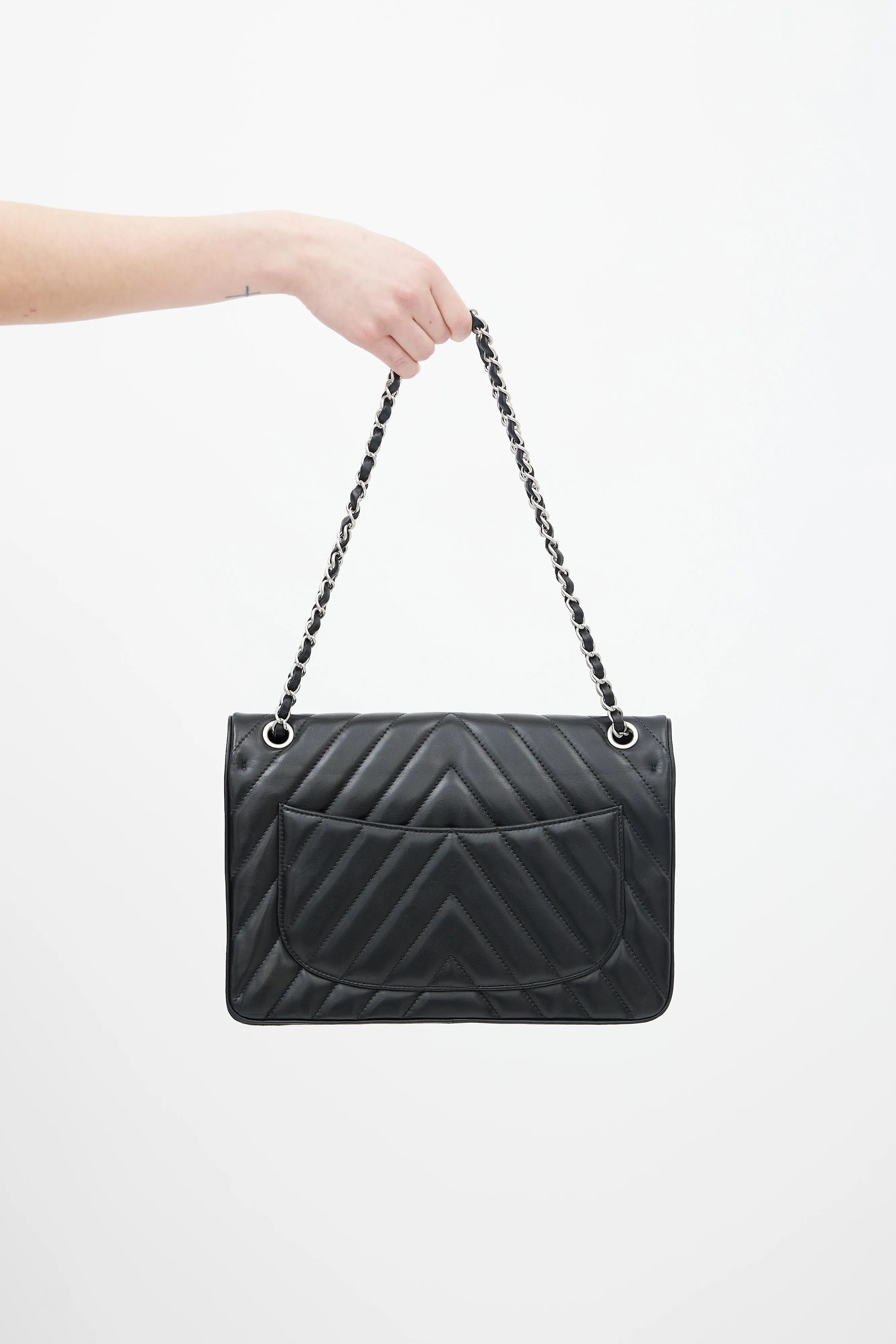 2010 Black Chevron Leather Leo Flap Bag