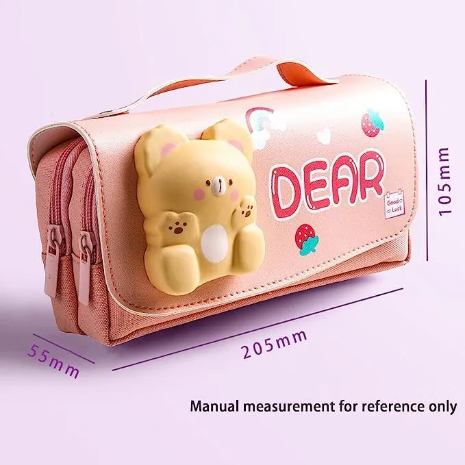 3D PENCIL POUCH WITH EASY TO CARRY HANDLE LARGE CAPACITY 3 WATERPROOF COMPARTMENTS SMOOTH ZIPPER FOR SCHOOL CHILDREN BOYS & GIRLS DECOMPRESSION CASE PRINTED KIDS