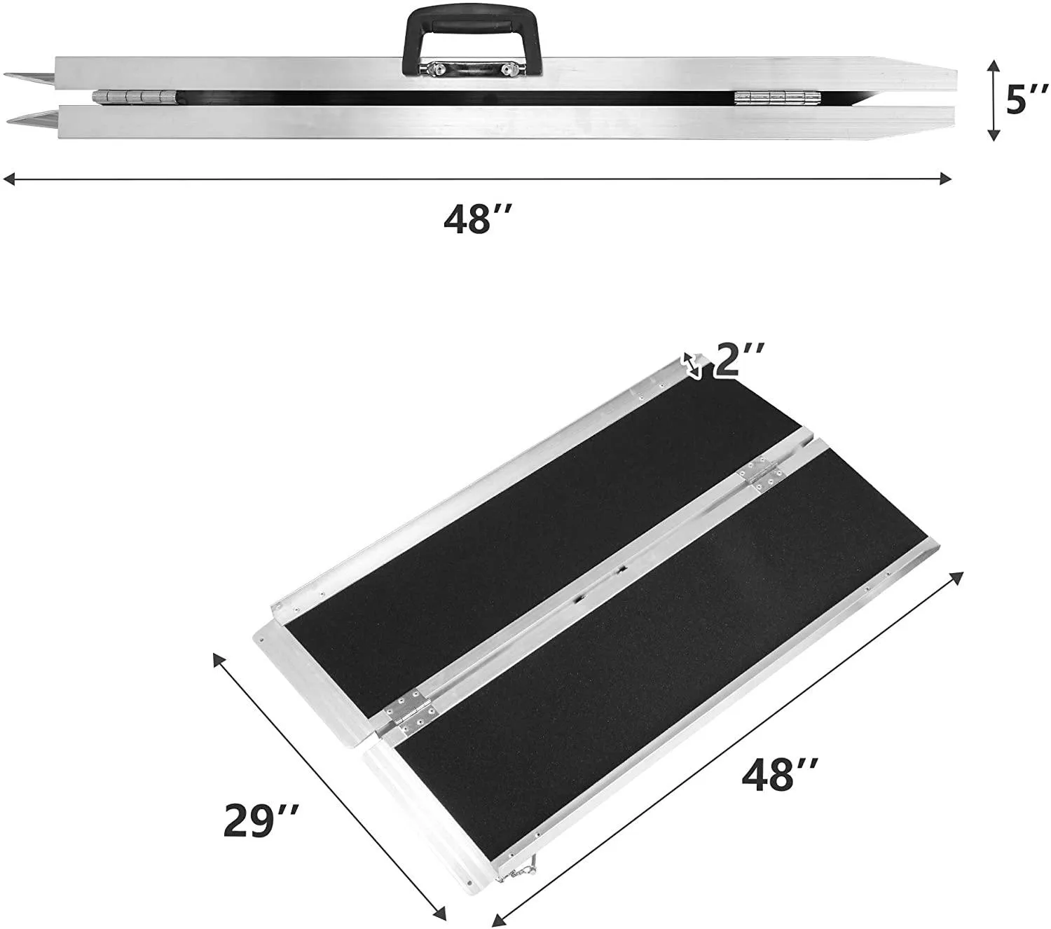 4 ft. Portable Wheelchair Ramp Aluminum, Lightweight Easy To Transport, Single Fold Wheelchair Ramps, For Doorways, Stairs, Porch