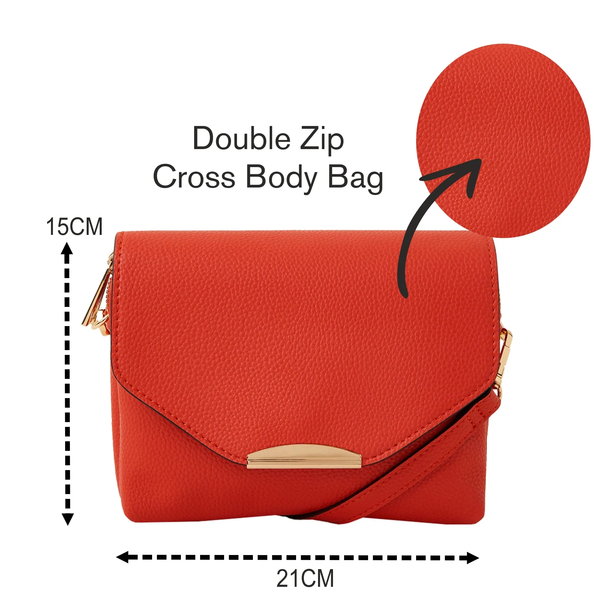 Accessorize London Women's Orange Double Zip Cross-Body Bag