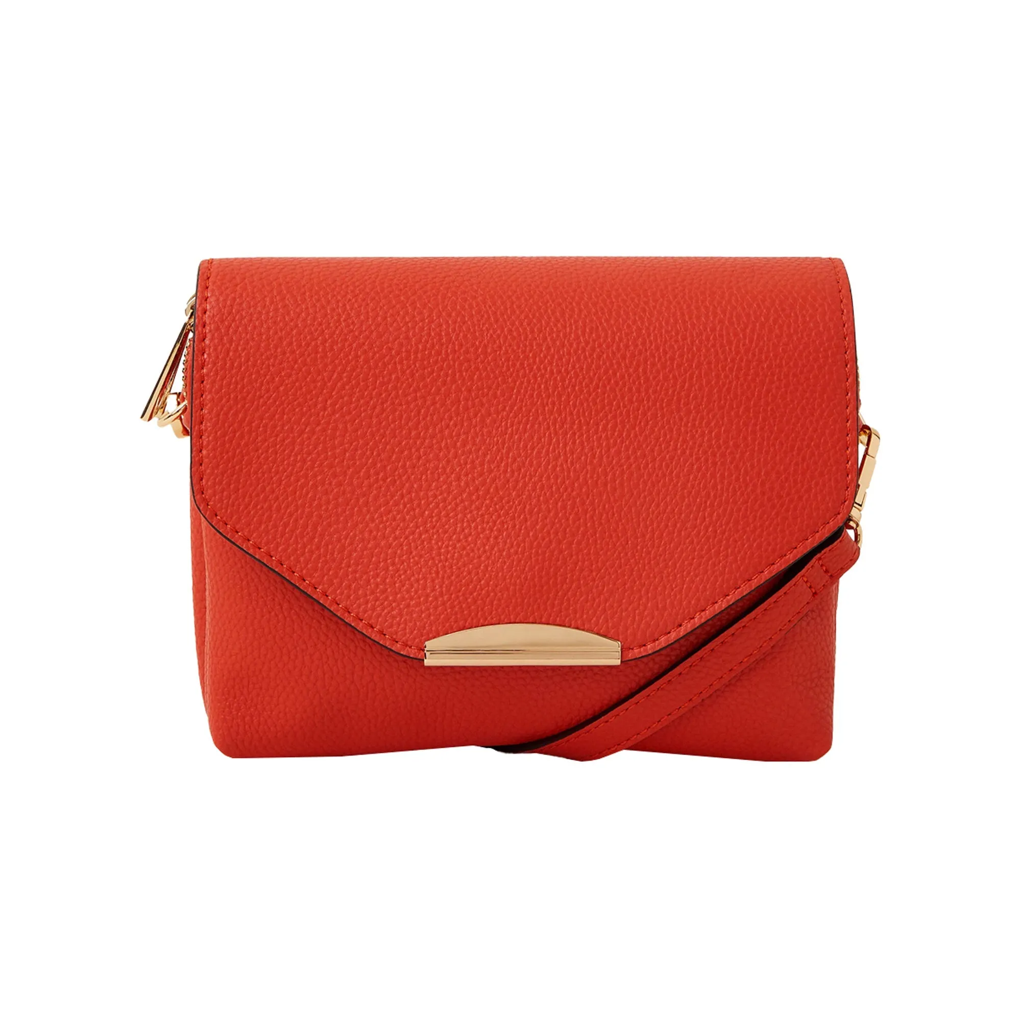 Accessorize London Women's Orange Double Zip Cross-Body Bag