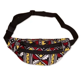 African Print Fanny Pack - Maroon / yellow bogolan - Ankara Waist Bag / Bum bag / Festival Bag with Adjustable strap