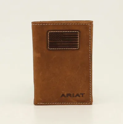 Ariat Men’s Brown Flag Logo Trifold Wallet A3548444