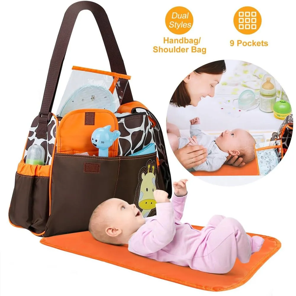 Baby Bucket Baby Diaper Nappy Changing Baby Diaper Bag Mummy Bag Handbag-(Pack of 1 – Orange Giraffe)