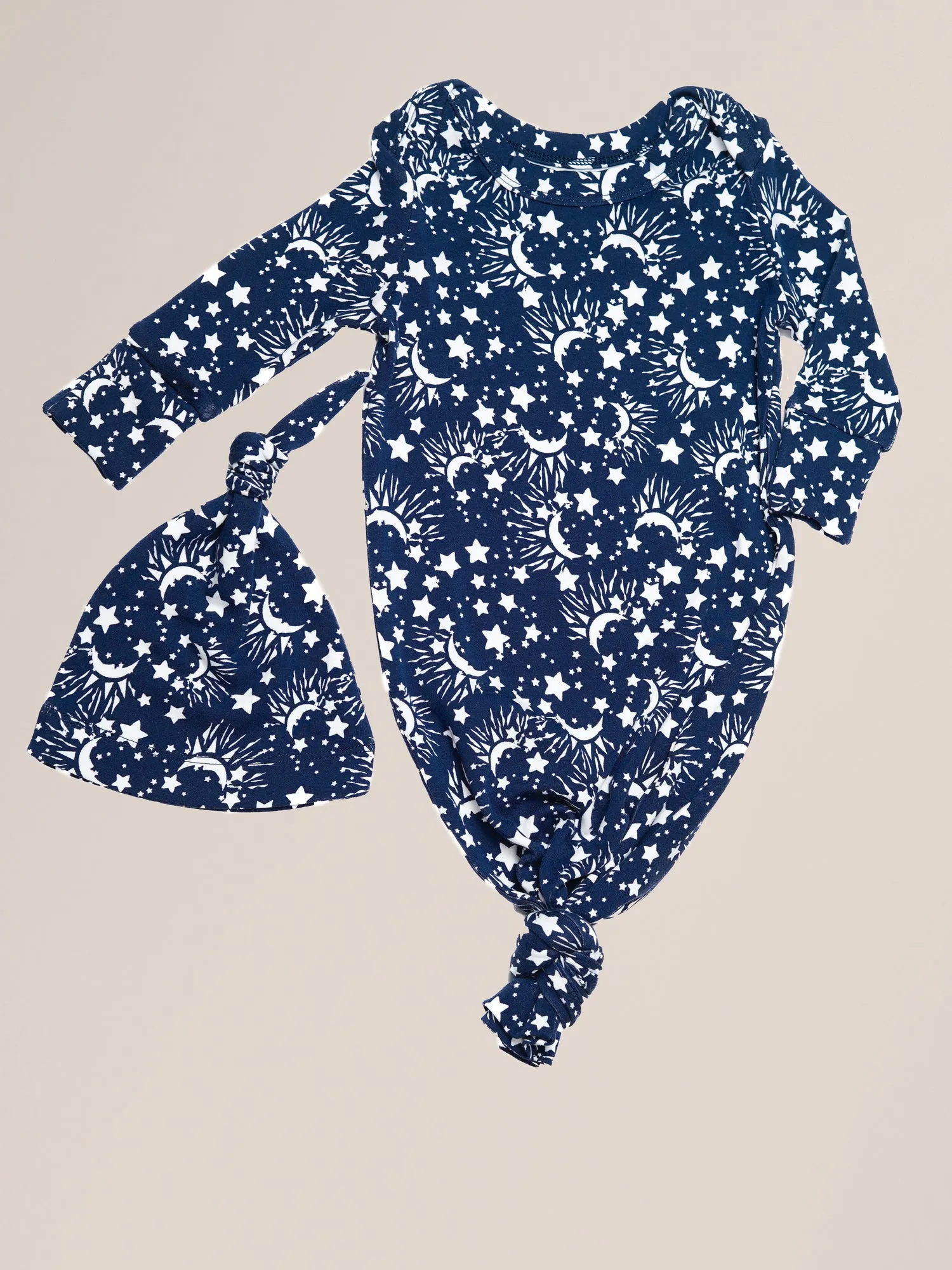 Baby Knotted Gown & Hat Set | Navy Stars