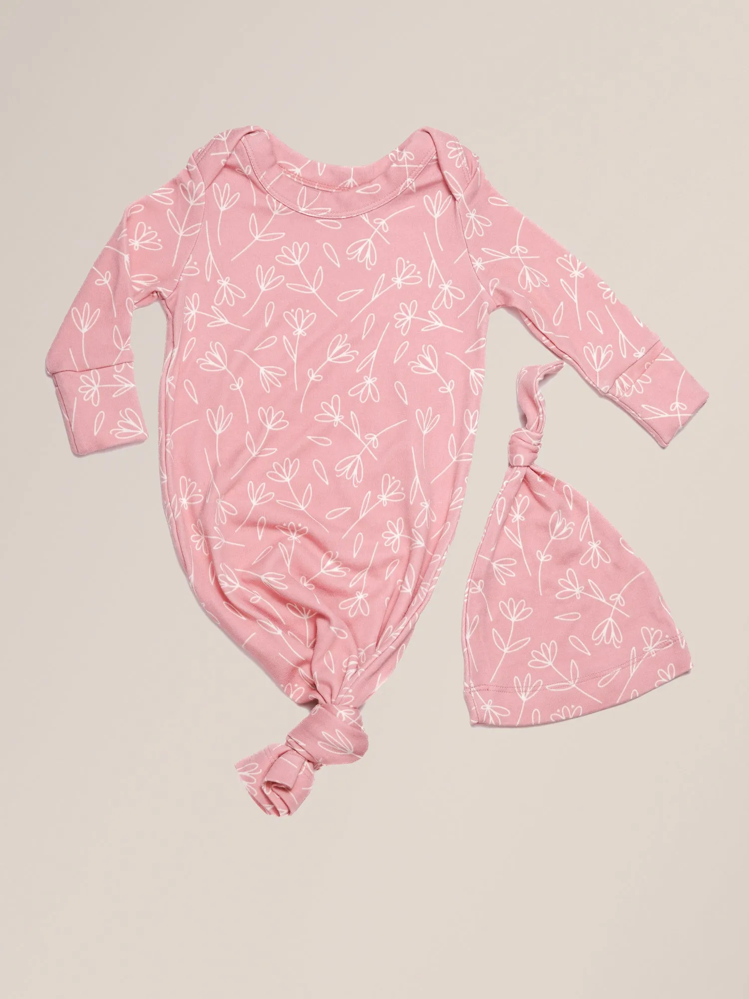 Baby Knotted Gown & Hat Set | Pink Floral