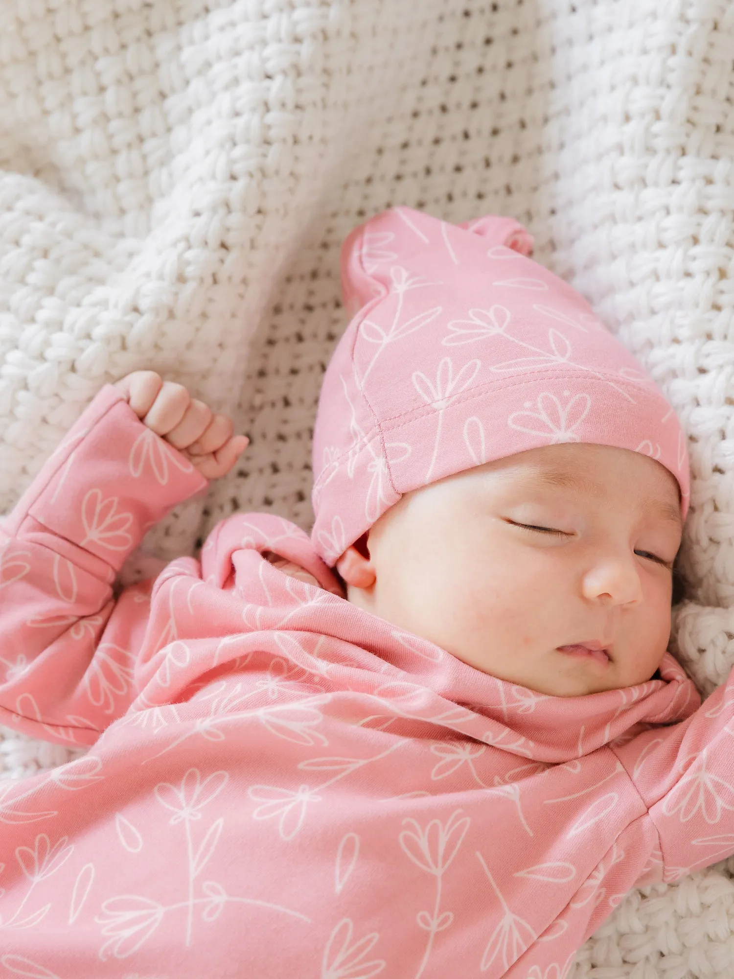 Baby Knotted Gown & Hat Set | Pink Floral