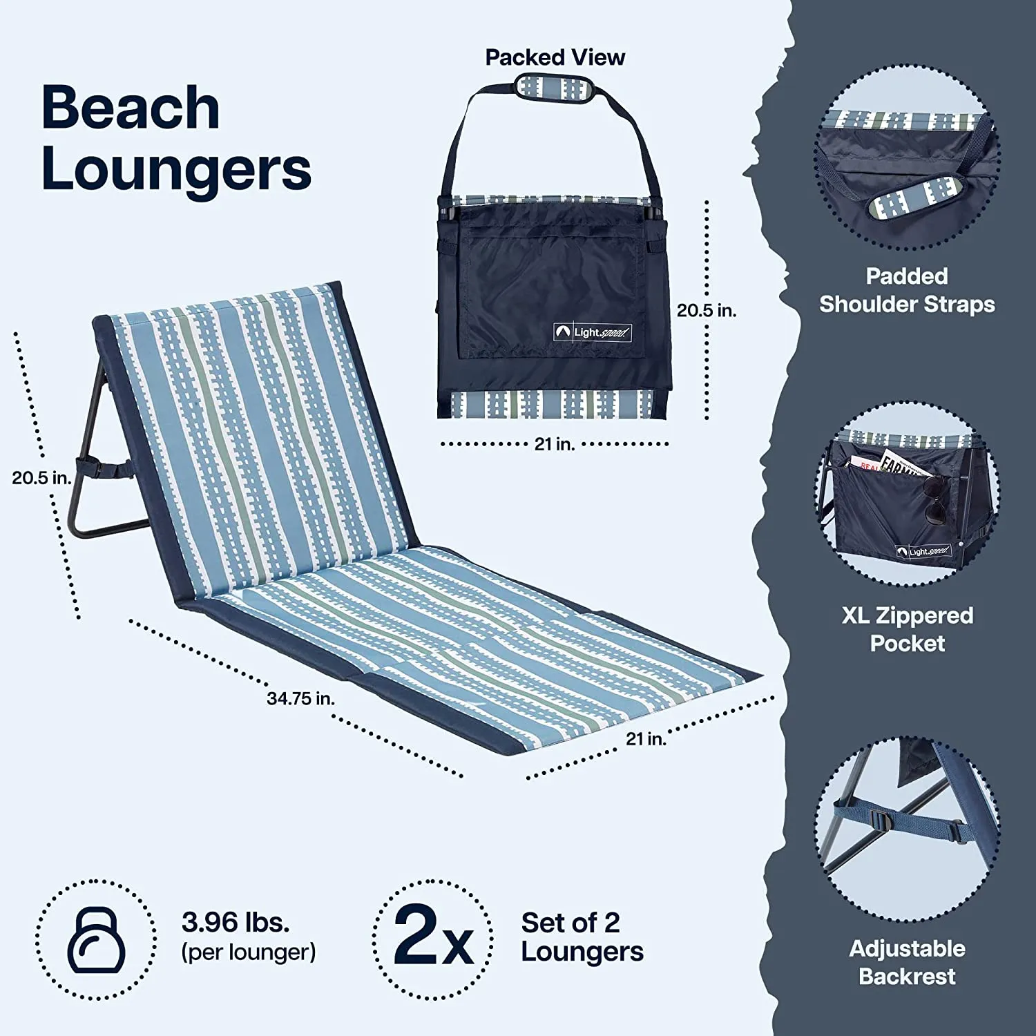 Beach Lounger, Portable Chair, 2-Pack