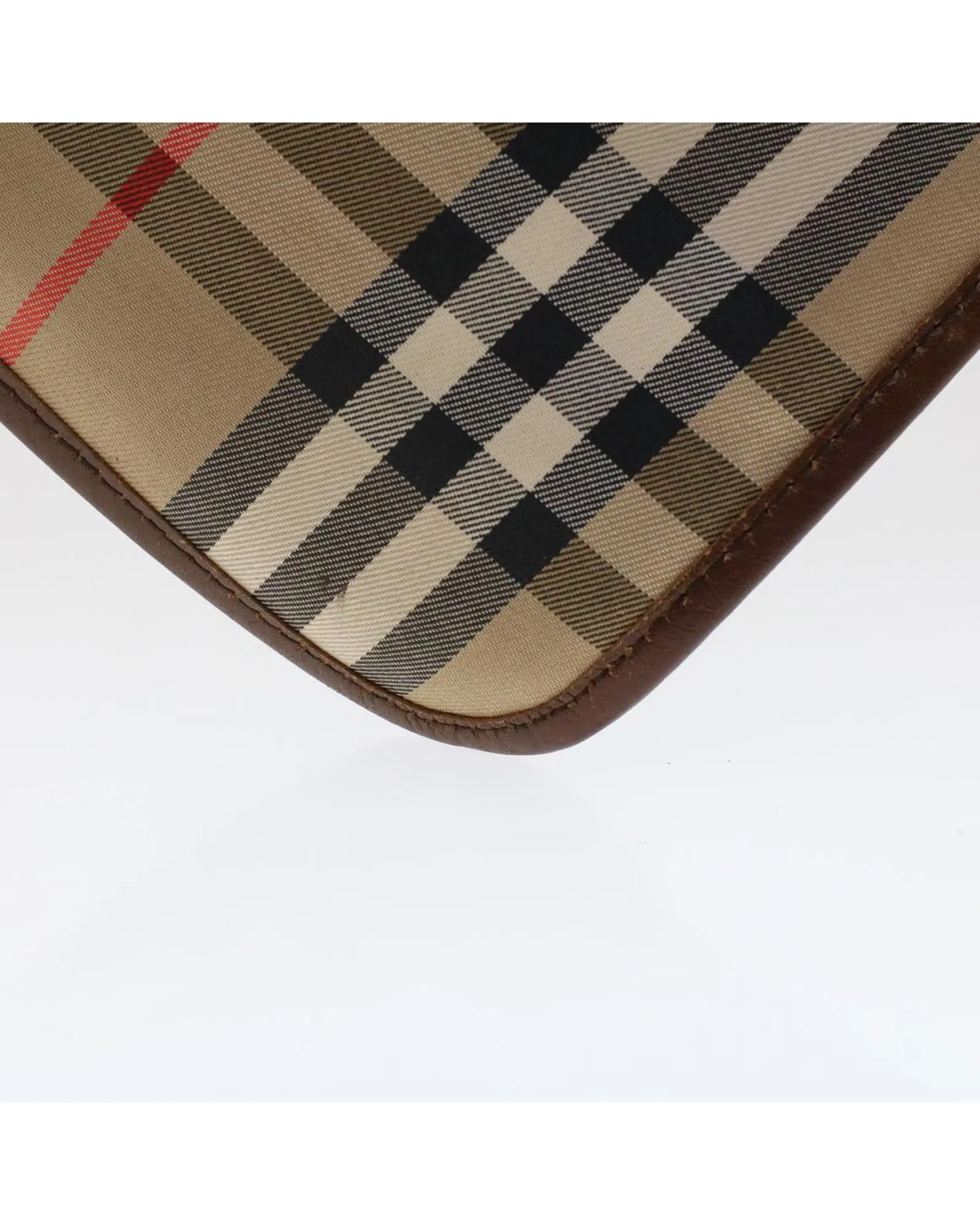 Beige Nylon Leather Clutch Bag with Nova Check Pattern