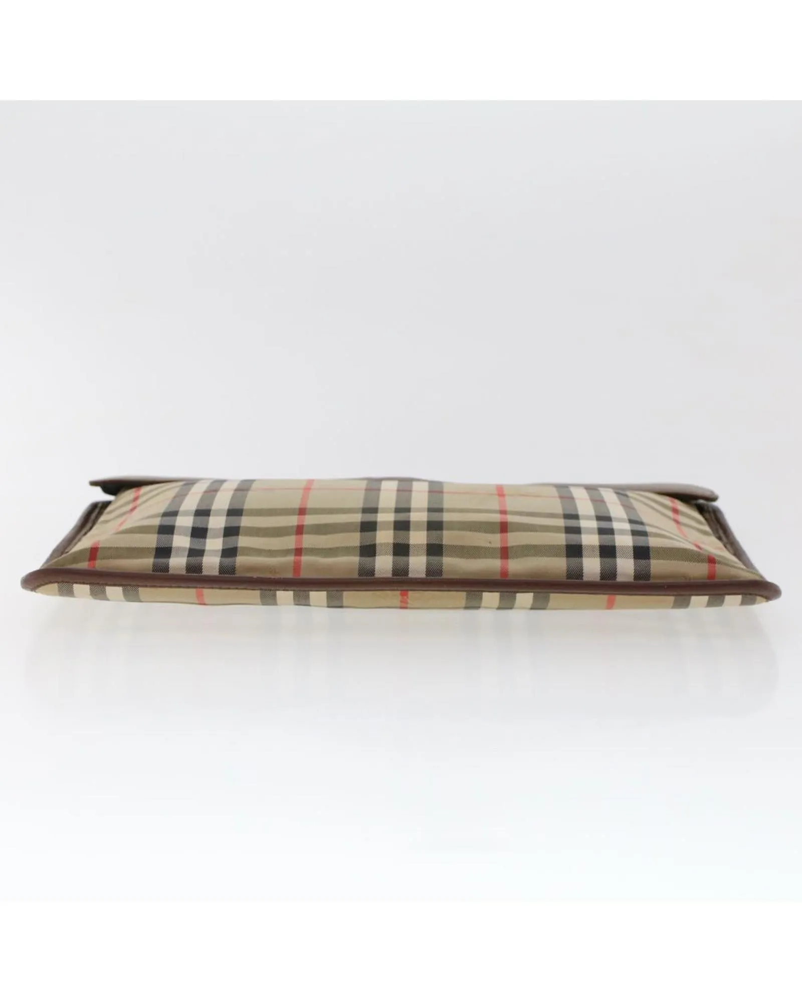 Beige Nylon Leather Clutch Bag with Nova Check Pattern