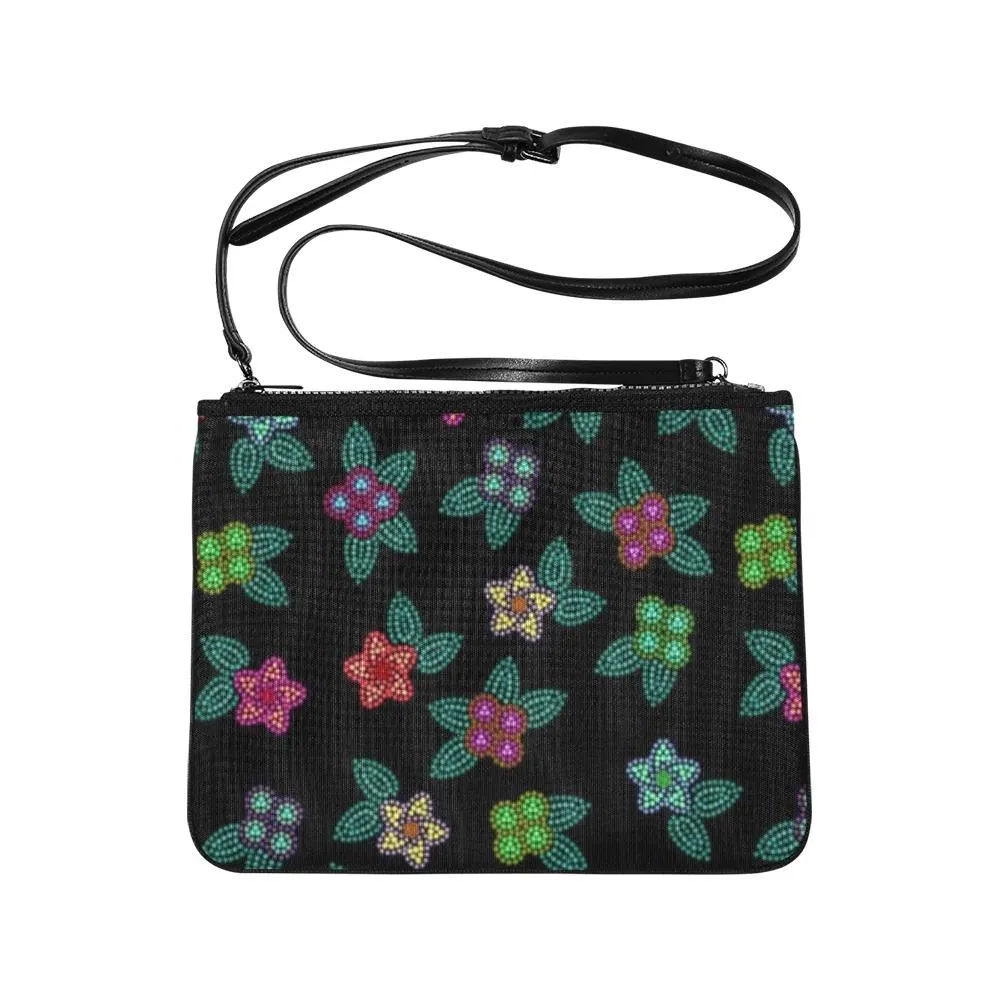 Berry Flowers Black Slim Clutch Bag