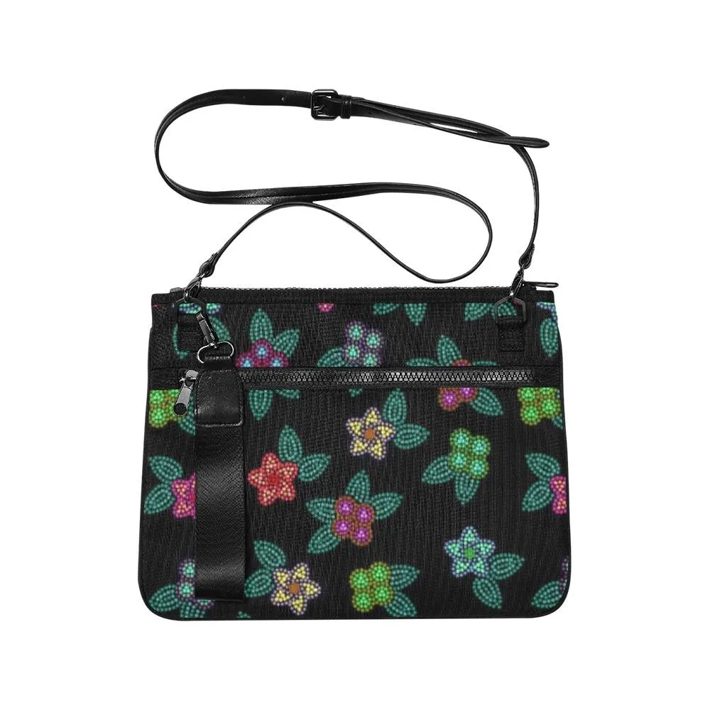 Berry Flowers Black Slim Clutch Bag