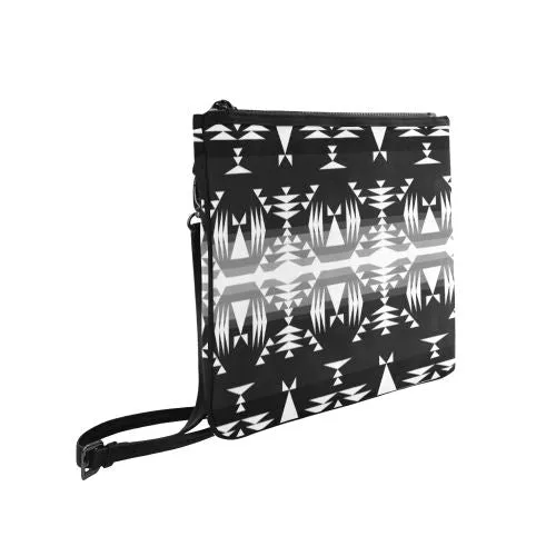 Between the Mountains Black and White Slim Clutch Bag