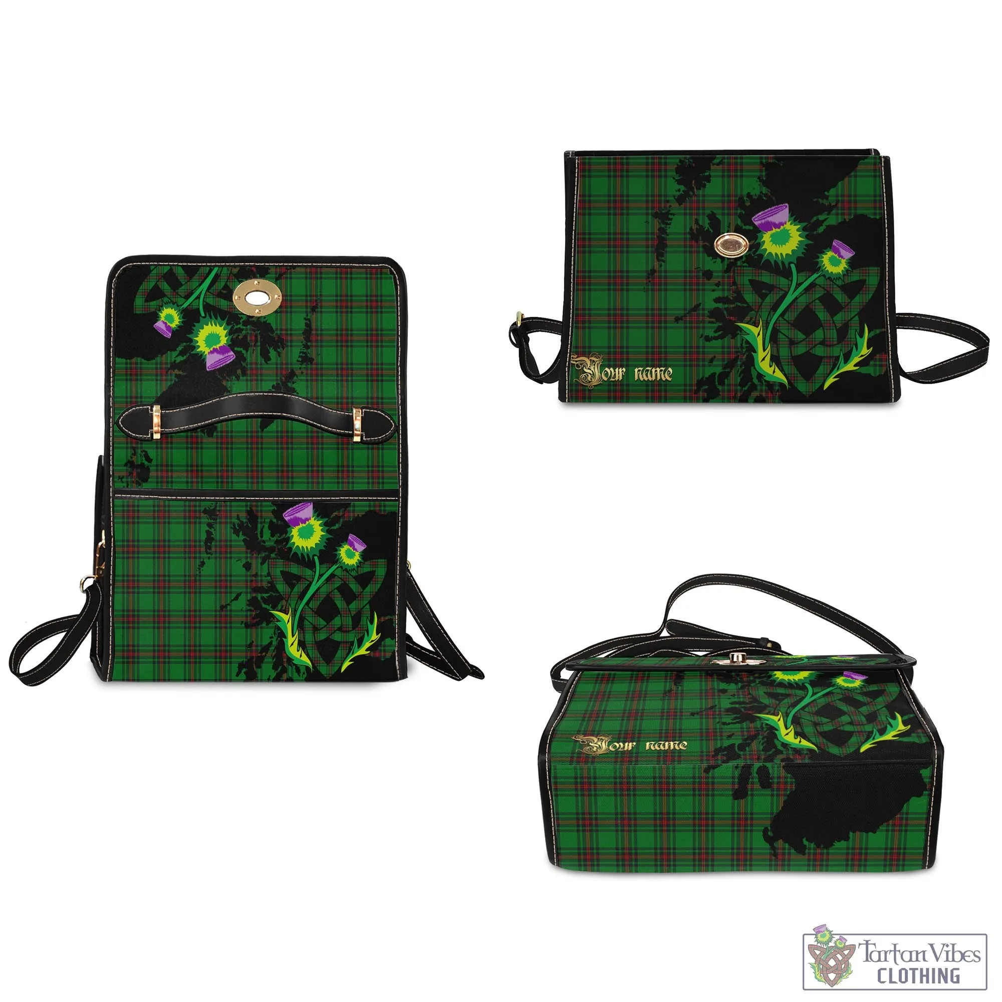 Beveridge Tartan Waterproof Canvas Bag with Scotland Map and Thistle Celtic Accents