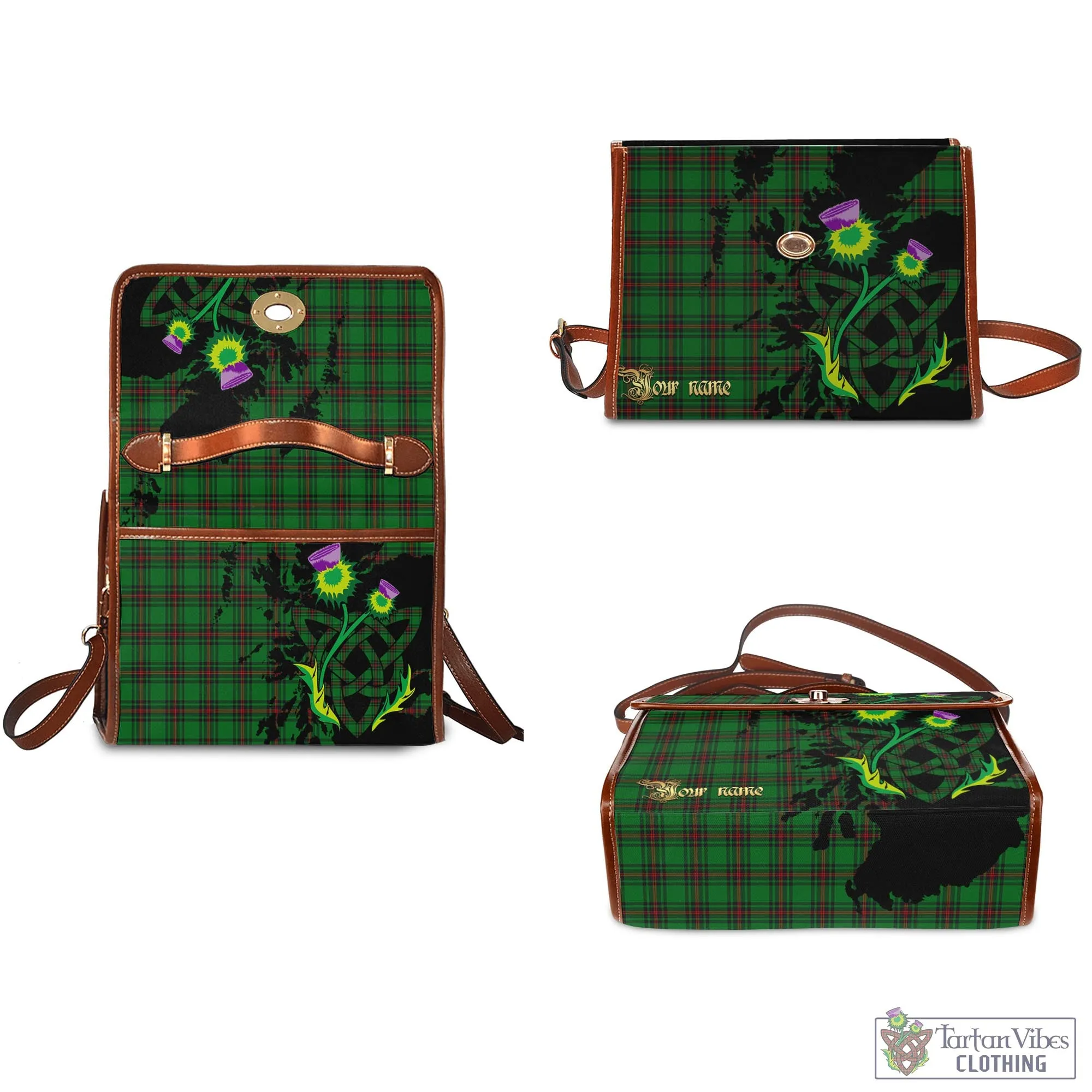 Beveridge Tartan Waterproof Canvas Bag with Scotland Map and Thistle Celtic Accents