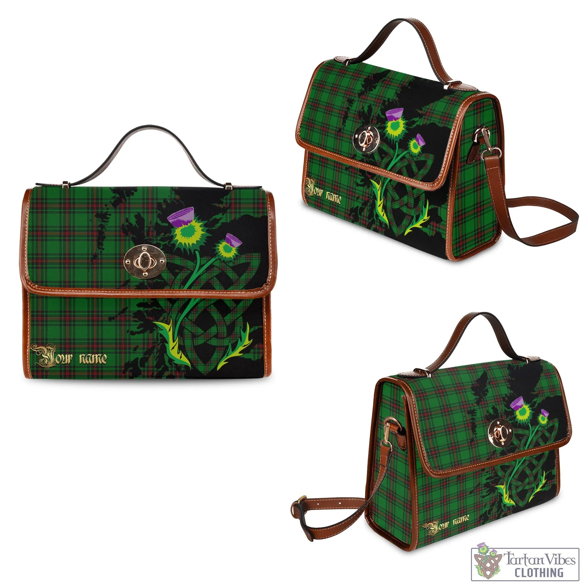 Beveridge Tartan Waterproof Canvas Bag with Scotland Map and Thistle Celtic Accents