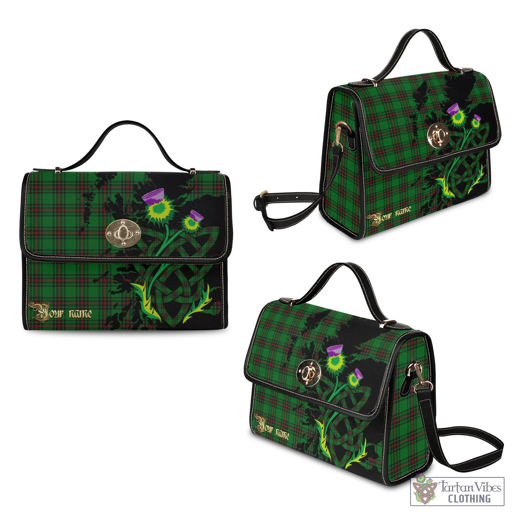 Beveridge Tartan Waterproof Canvas Bag with Scotland Map and Thistle Celtic Accents