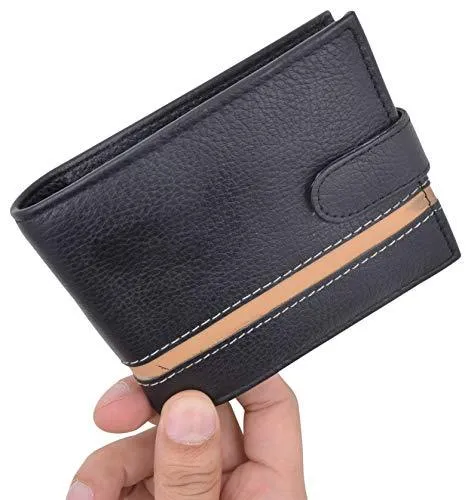 Bifold Men's Wallet Premium Leather Hipster Credit Card ID Coin Wallet With Snap Closure 403053