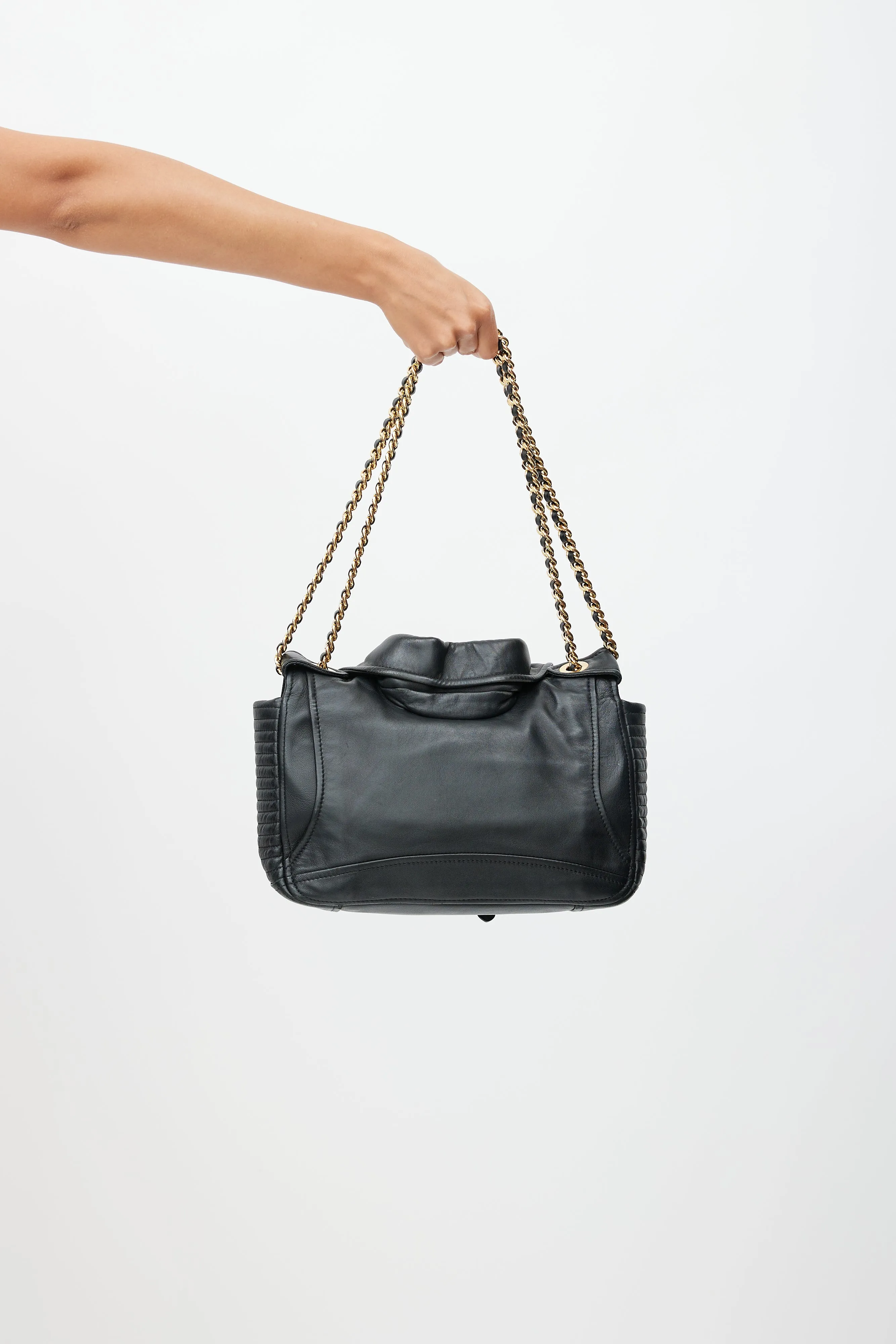 Black & Gold Leather Biker Shoulder Bag