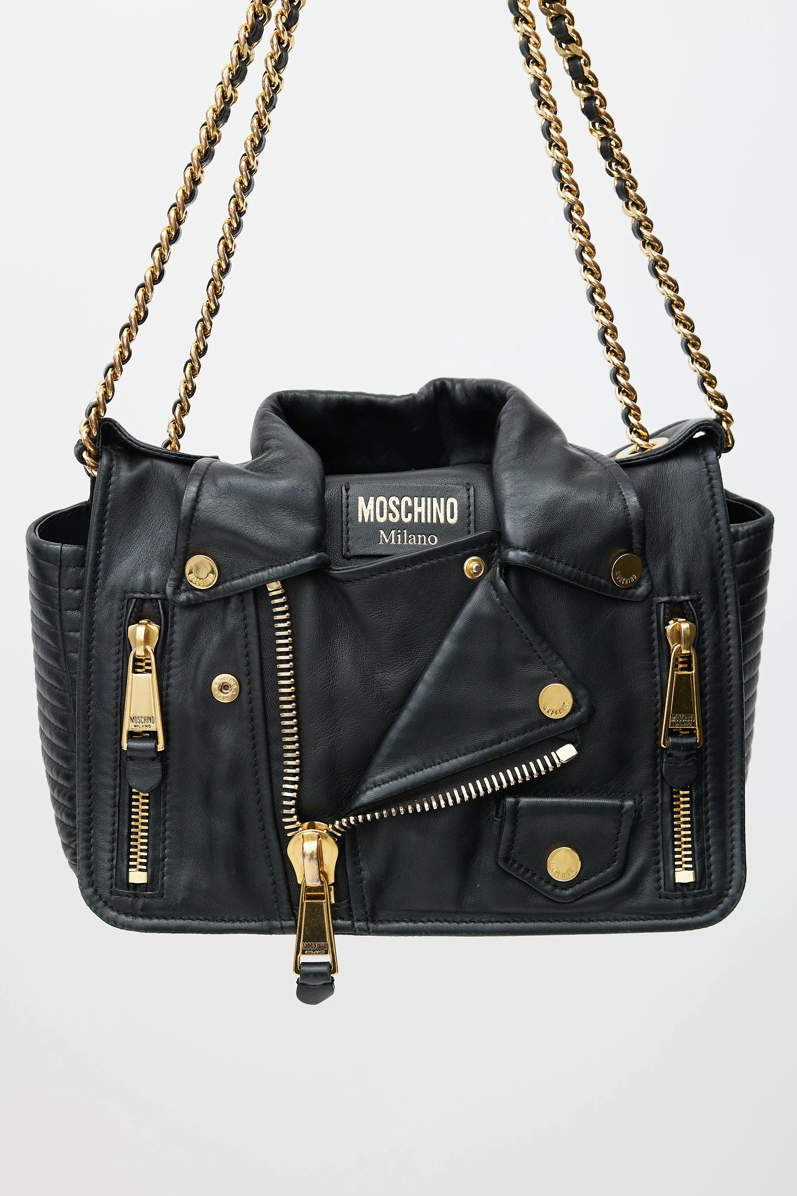 Black & Gold Leather Biker Shoulder Bag