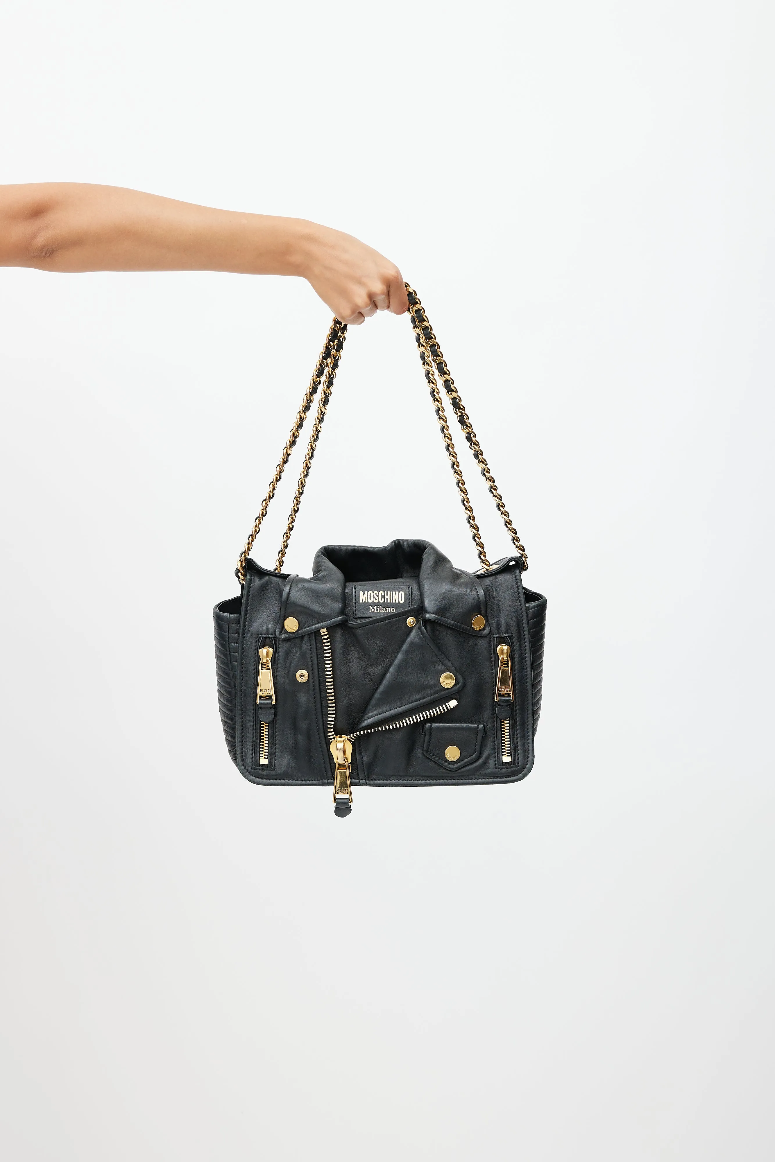 Black & Gold Leather Biker Shoulder Bag