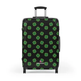 Black Clover Print Suitcases, Irish Style St. Patrick's Day Designer Suitcase Luggage (Small, Medium, Large)