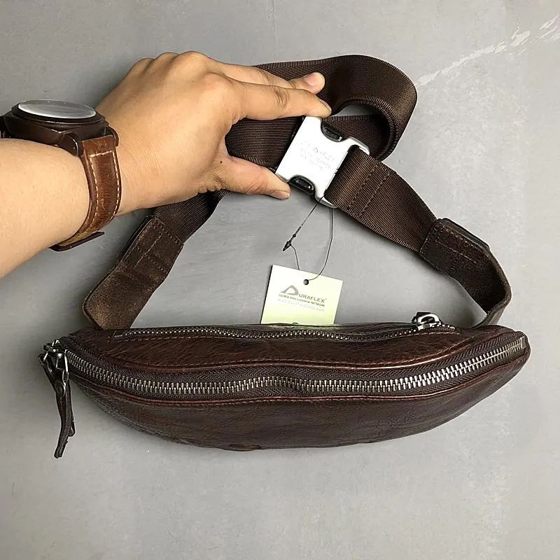 Black Cool Leather Men Fanny Pack Waist Bags Hip Pack Coffee Chest Bag Belt Bag Bumbag for Men