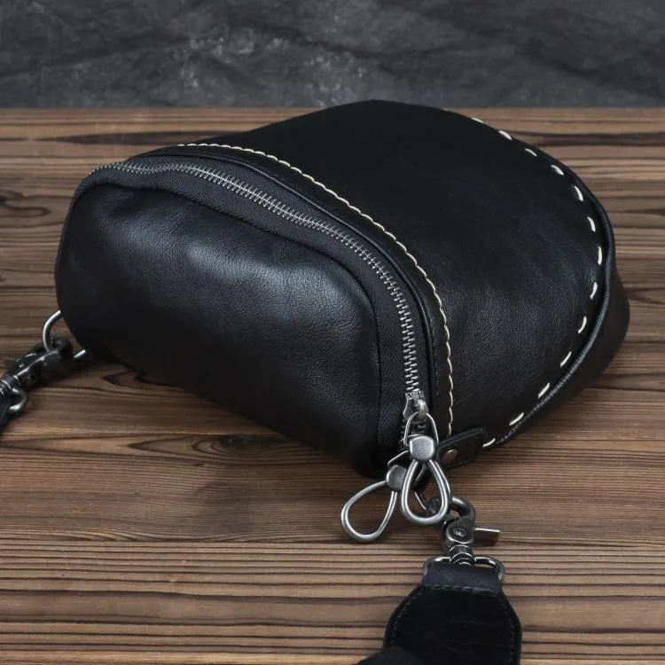 Black MENS LEATHER FANNY PACK Messenger Bag BUMBAG Side Bag WAIST BAGS Belt Pouch For Men