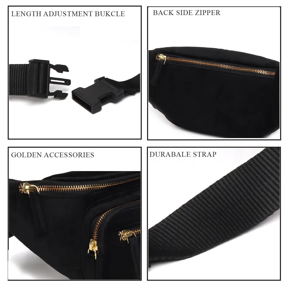 Black Velvet Waist Pack with Multi Compartment