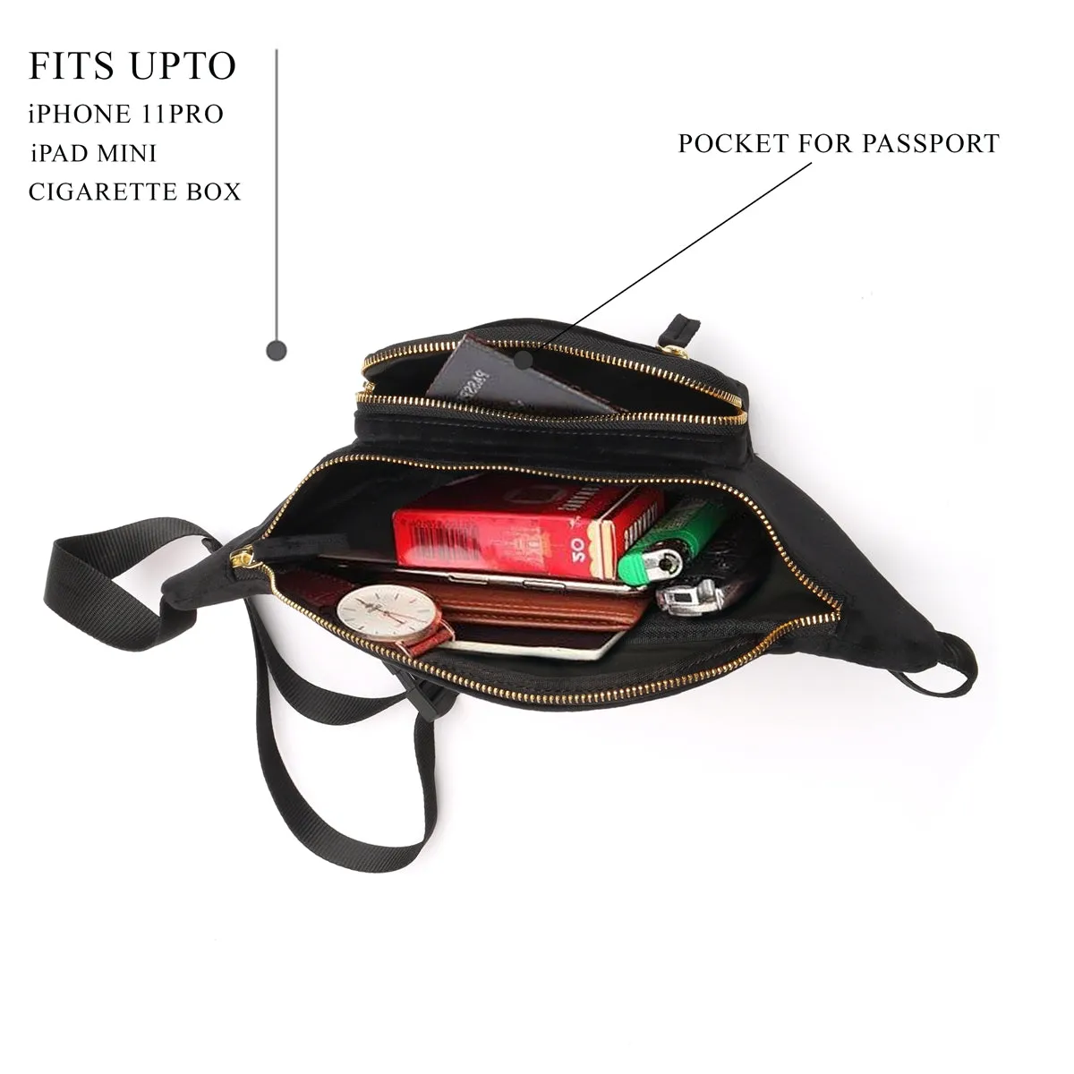 Black Velvet Waist Pack with Multi Compartment