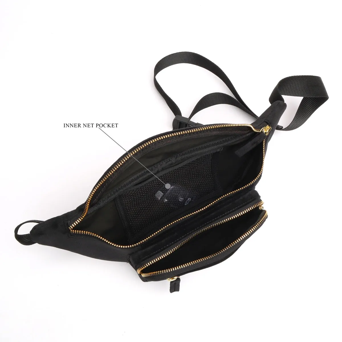 Black Velvet Waist Pack with Multi Compartment