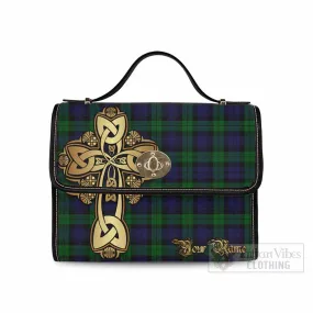 Black Watch Tartan Waterproof Canvas Bag Golden Thistle Celtic Cross Style