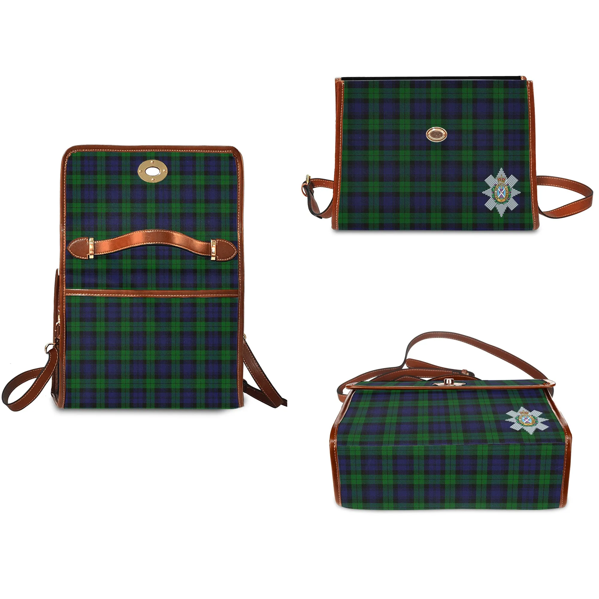 Black Watch Tartan Waterproof Canvas Bag with Family Crest