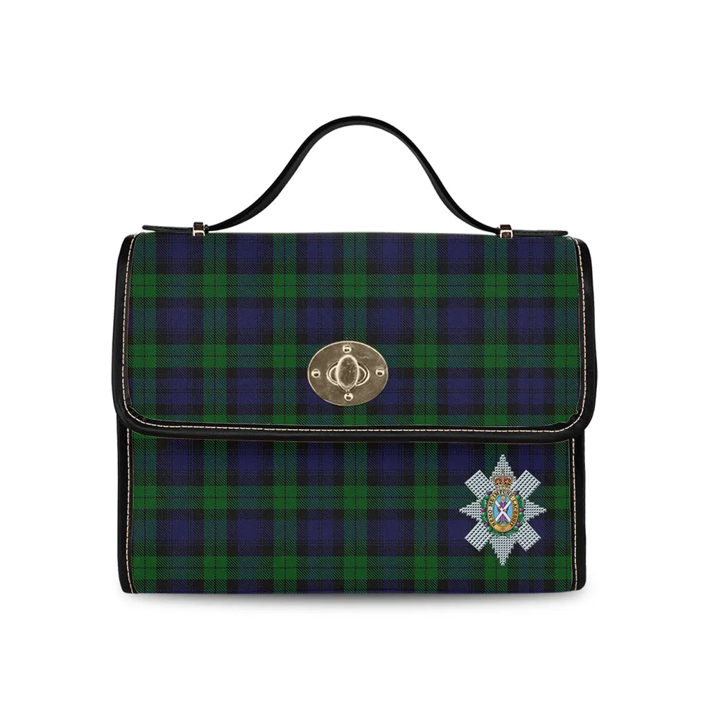 Black Watch Tartan Waterproof Canvas Bag with Family Crest