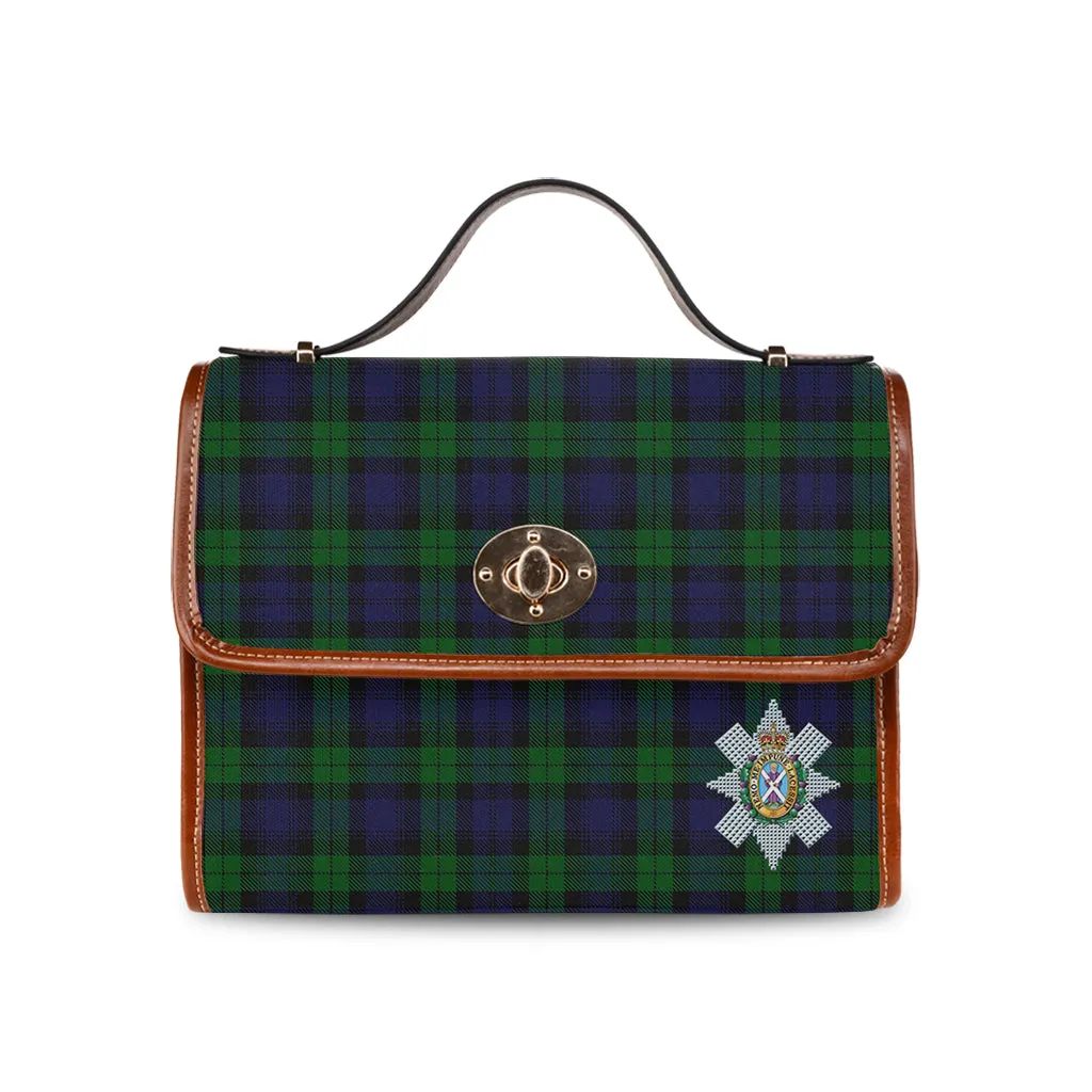 Black Watch Tartan Waterproof Canvas Bag with Family Crest