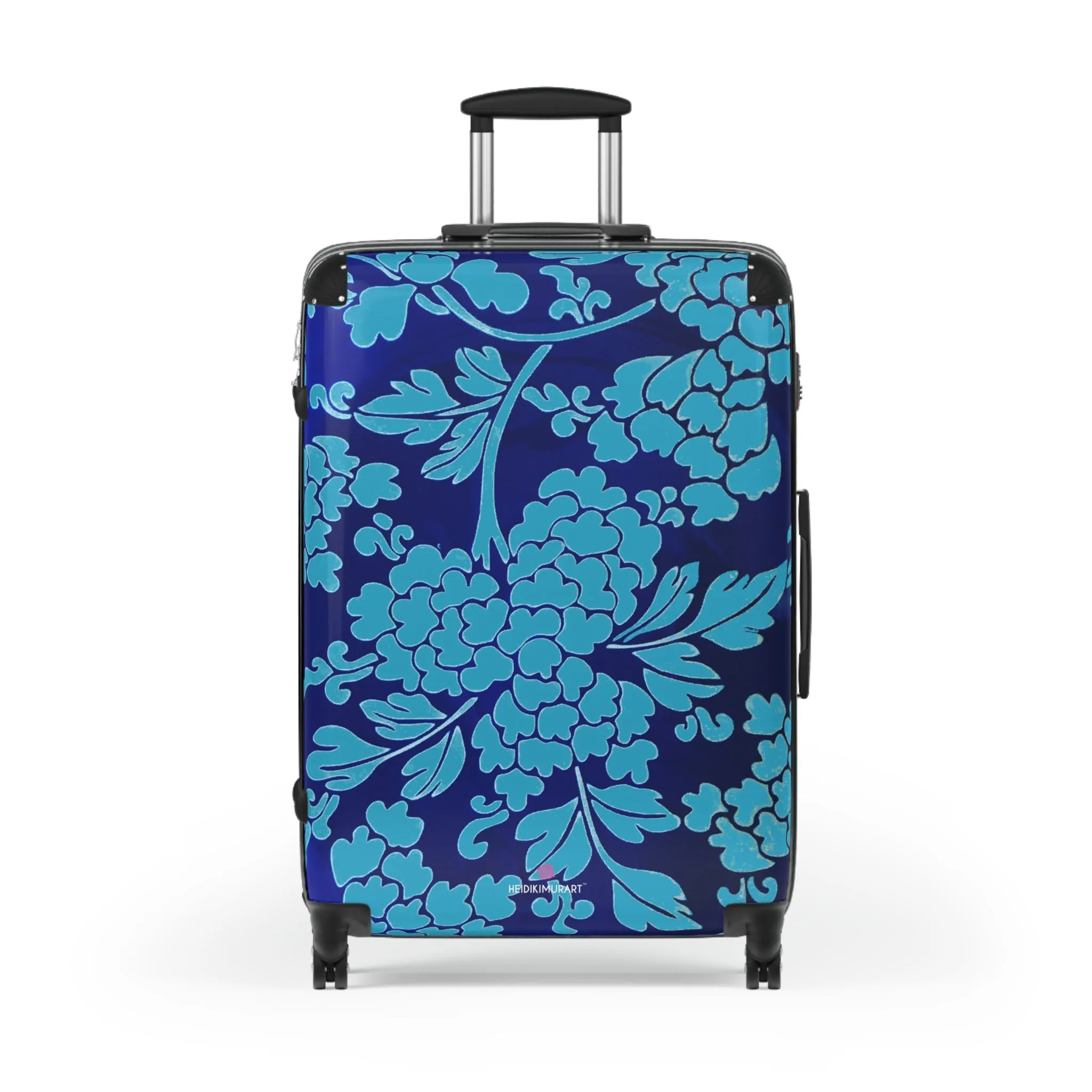 Blue Floral Print Suitcase, Abstract Oriental Style Floral Print Designer Suitcases, Travel Bag Suitcases (Small, Medium, Large)