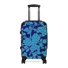 Blue Floral Print Suitcase, Abstract Oriental Style Floral Print Designer Suitcases, Travel Bag Suitcases (Small, Medium, Large)