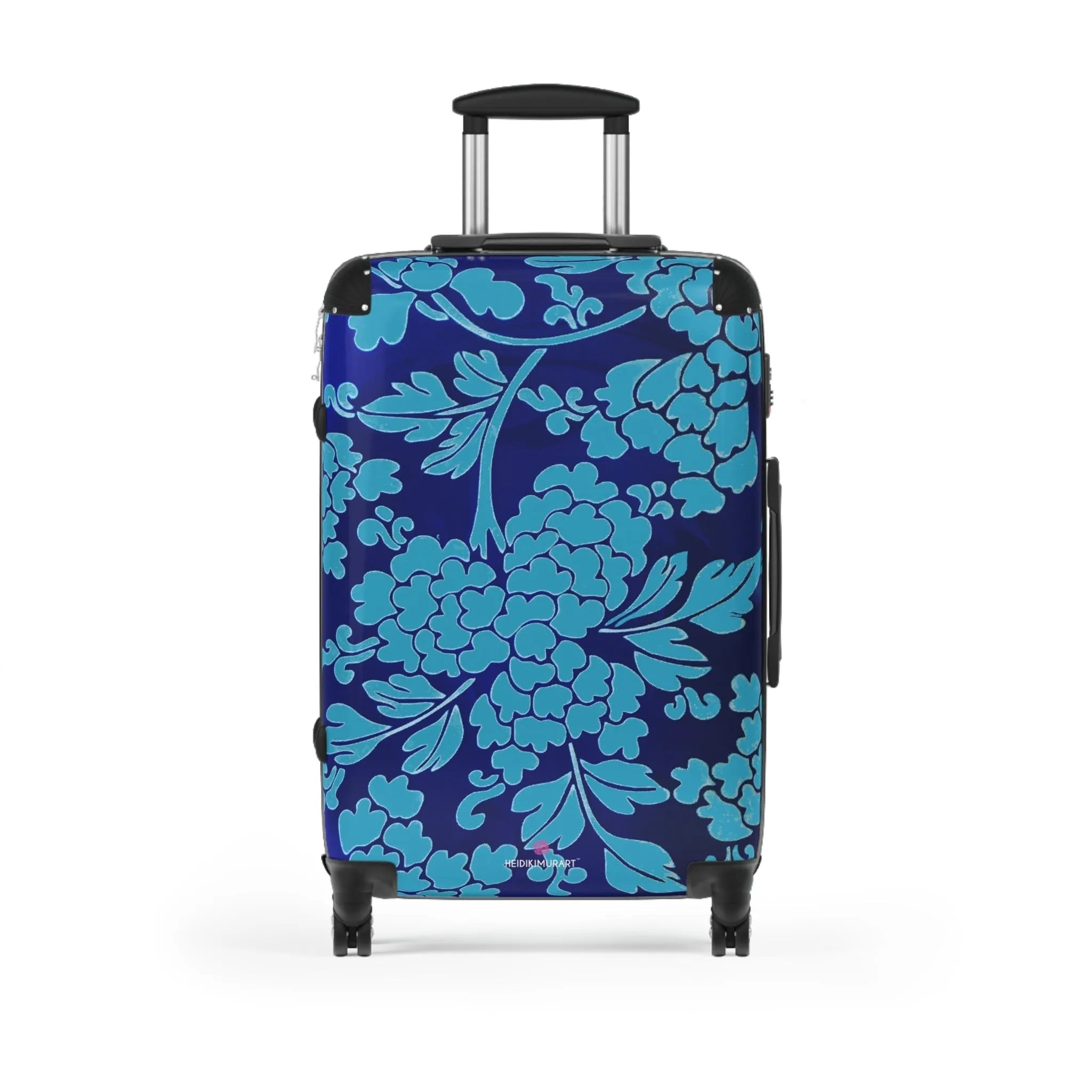 Blue Floral Print Suitcase, Abstract Oriental Style Floral Print Designer Suitcases, Travel Bag Suitcases (Small, Medium, Large)