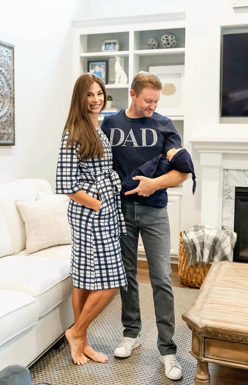 Blue Gingham Robe & Navy Swaddle & Dad T Shirt